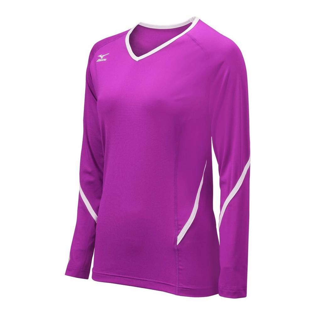 Maglia Mizuno Pallavolo Techno Generation Long Sleeve Donna - Viola/Bianche - 68901-WORA